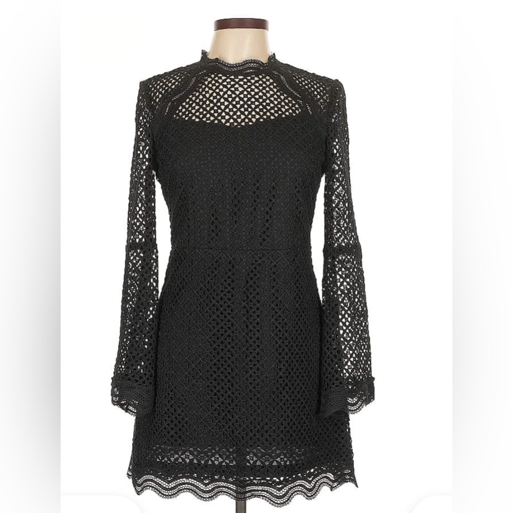 Aqua Black Long Sleeve Lace Dress